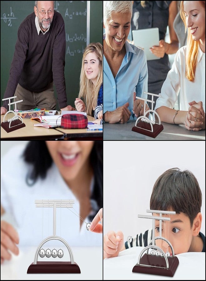 Kevim Newton Cradle Pendulum Metal Perpetual Motion Toy & Swing Balance Collision Ball Decoration Figurine with Polished Plastic Base for Office Classic Desk Toy (13.5X11X13.5Cm) - Brown - Image 5